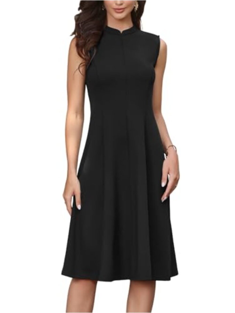 Mock Neck Sleeveless Midi A-Line Dress Summer Work Casual Polyester Spandex